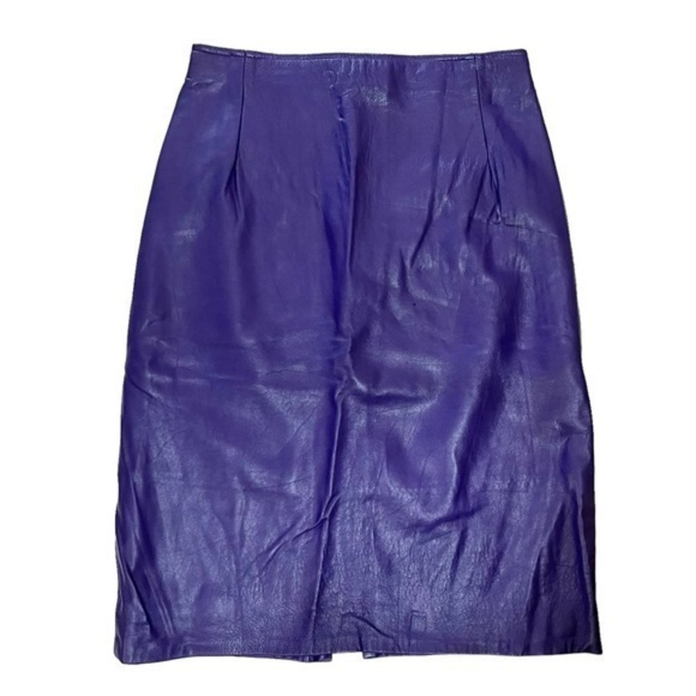 Vintage Firenze Santa Barbara Purple Leather High-Waist Knee-Length Skirt